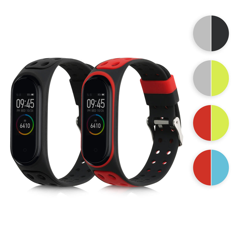 kwmobile 2x Uhrenarmband für Xiaomi Mi Band 4 / Mi Band 3 Armband - Fitnesstracker Band Set aus TPU Silikon - Ersatzarmband Smartwatch - Schwarz Rot Schwarz Blau Schwarz  [dsg05]