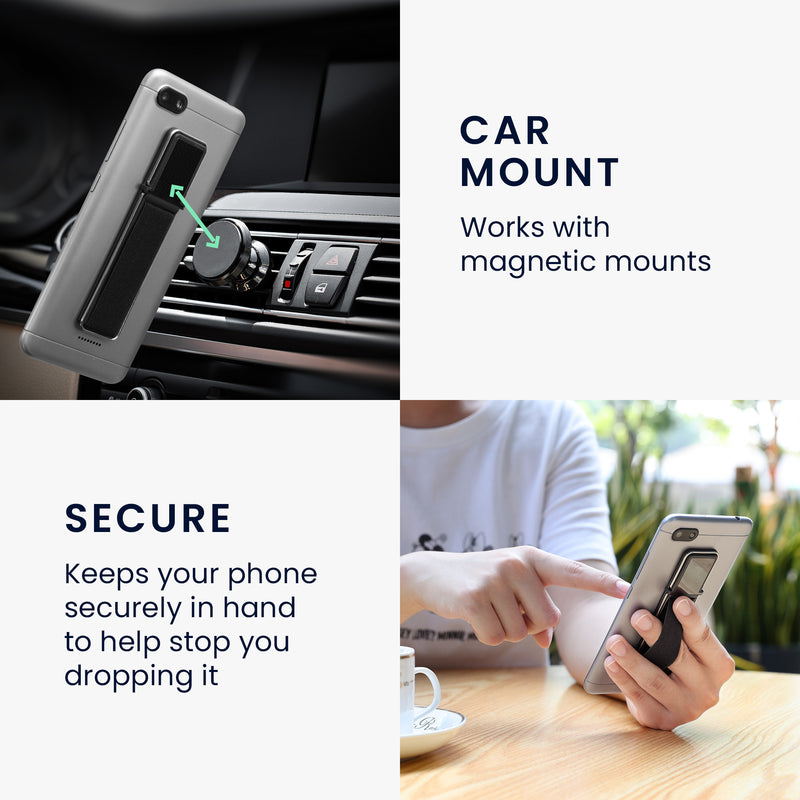 kwmobile Smartphone Finger Holder with Kickstand - Cell Phone Grip Holder Self-Adhesive - Compatible with Magnetic Car Mounts - for All Phone Models