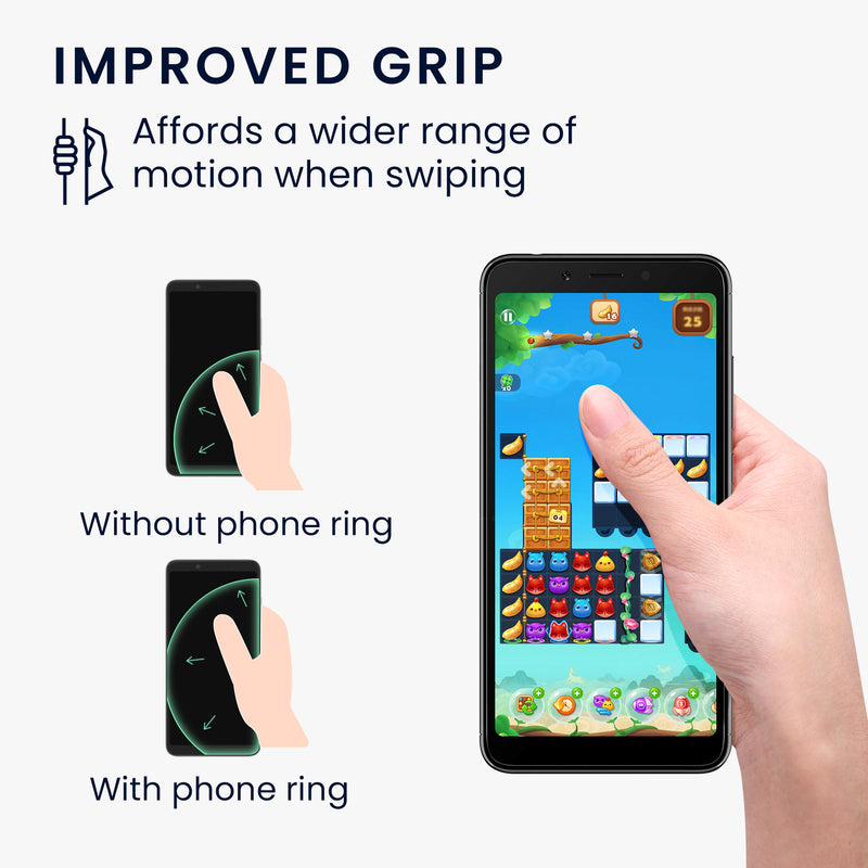 kwmobile Smartphone Finger Holder with Kickstand - Cell Phone Grip Holder Self-Adhesive - Compatible with Magnetic Car Mounts - for All Phone Models