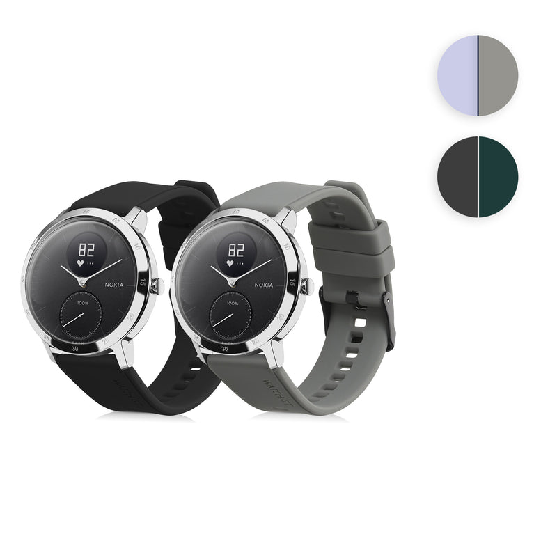kwmobile 2x Uhrenarmband für Withings ScanWatch 42mm / Steel HR 40mm / ScanWatch Horizon Armband - Fitnesstracker Band Set aus TPU Silikon - Ersatzarmband Smartwatch - Schwarz Dunkelblau Schwarz  [dsg04]