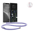 kwmobile Necklace Case kompatibel mit Huawei Mate 20 Pro Hülle - Silikon Cover mit Handykette - Rosa Dunkelbraun Transparent Kirschblütenblätter Rosa  [dsg01]