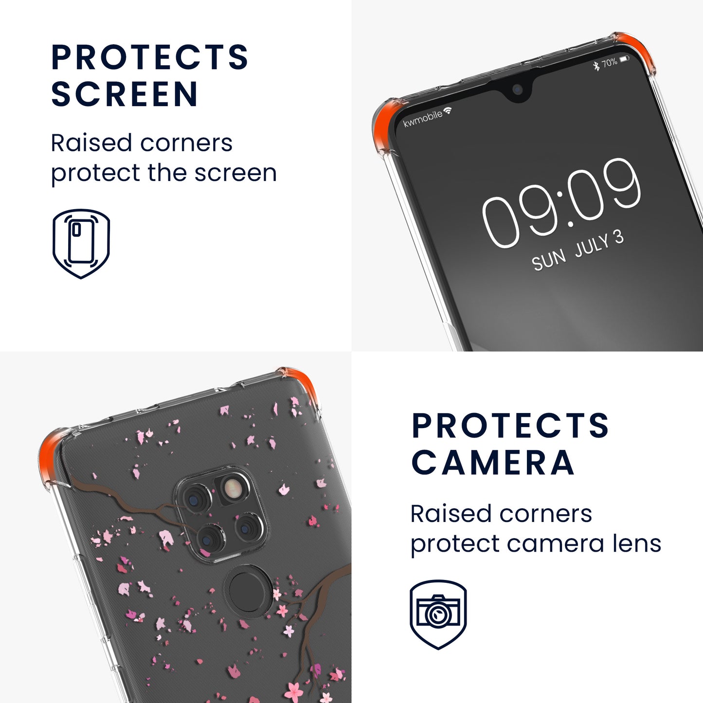 kwmobile Necklace Case compatible with Huawei Mate 20 Silicone Cover with Lanyard Cherry Blossom Leaves