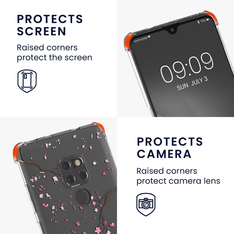kwmobile Necklace Case compatible with Huawei Mate 20 Silicone Cover with Lanyard Cherry Blossom Leaves
