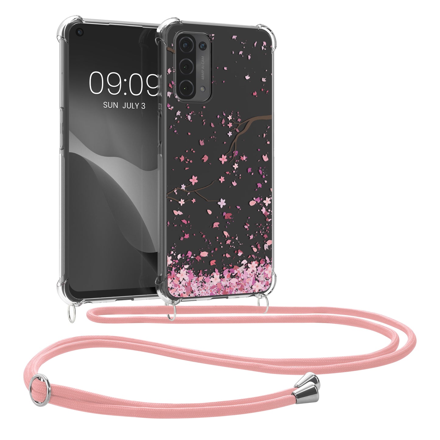 kwmobile Necklace Case Compatible with Oppo A74 (5G) / A54 (5G) Silicone Cover with Lanyard