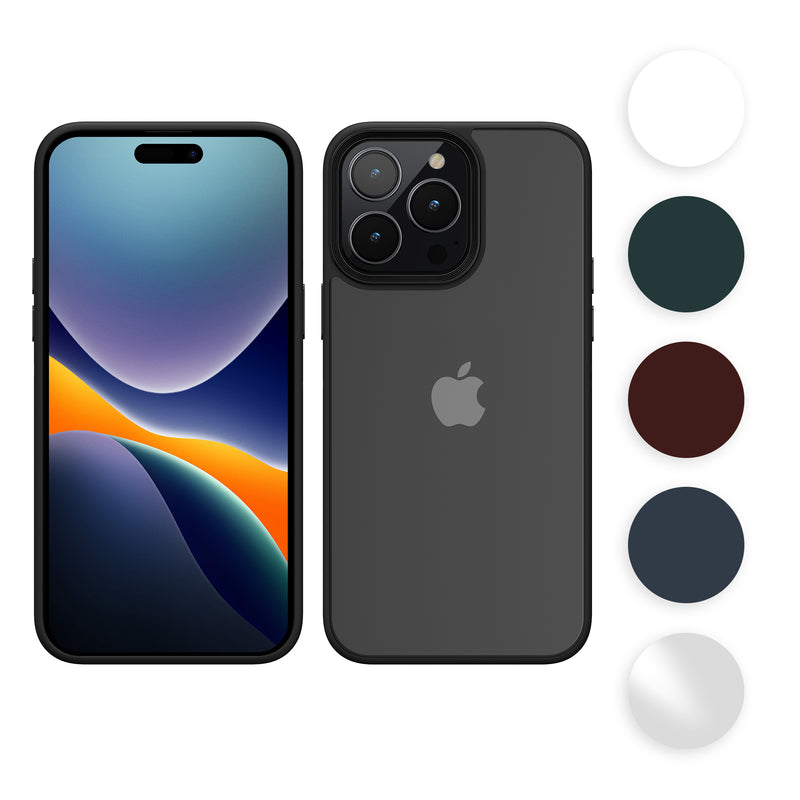 kwmobile Hülle für das iPhone 14 Pro Max Hülle - Transparente Hartschale - Stoßfeste Handyhülle aus Weichem TPU Silikon - Schwarz Matt Transparent Schwarz  