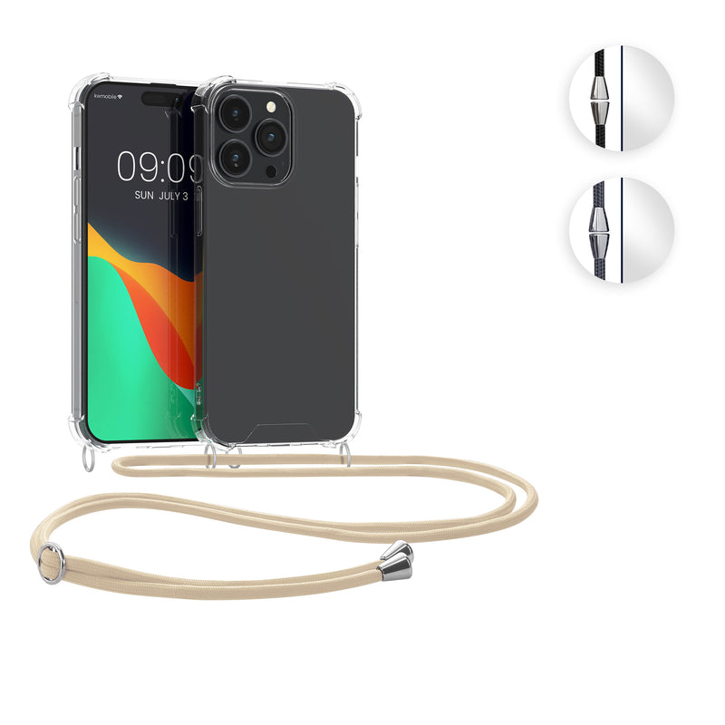 kwmobile Necklace Case kompatibel mit Apple iPhone 14 Pro Max Hülle - Silikon Cover mit Handykette - Band Handyhülle Schwarz Transparent Schwarz  