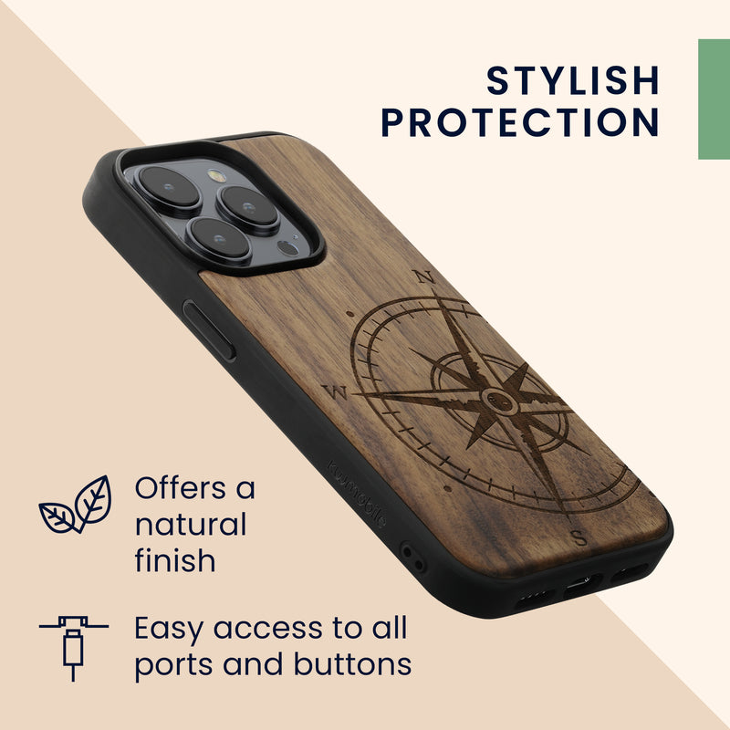 kwmobile Case Compatible with Apple iPhone 14 Pro Phone Cover TPU Phone Case Compass Vintage