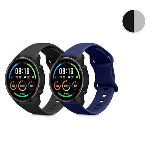 kwmobile 2x Sportarmband kompatibel mit Xiaomi Watch S4/S4 Sport/S3/S2/Watch S1 Active/Redmi Watch 5 Active - TPU Silikon Armband Set für Fitnesstracker - Größe L Schwarz Dunkelblau - 18 - 23 cm Innenmaße Schwarz  [dsg01]