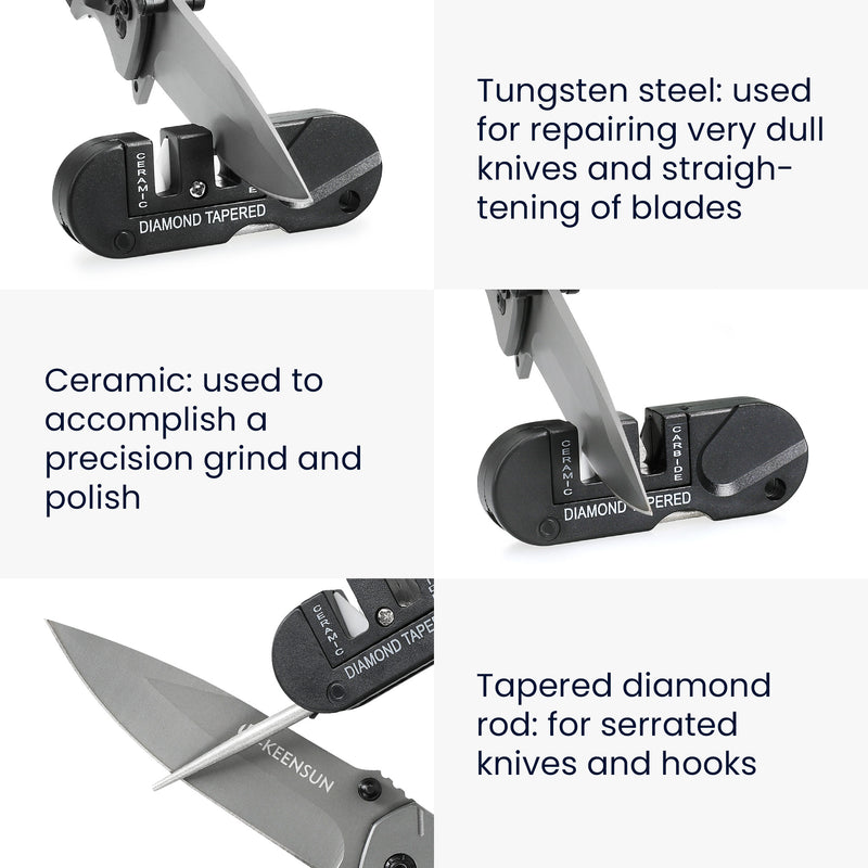 kwmobile Portable Knife Sharpener Sharpening Stone Camping Tool Outdoor Survival Equipment Tungsten Steel Ceramic Sharpener Diamond Rod for Serrated Knives