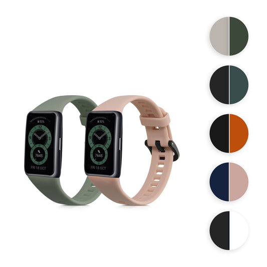 kwmobile 2x Uhrenarmband für Huawei Band 6 & 6 Pro / Honor Band 7 & 6 Armband - Fitnesstracker Band Set aus TPU Silikon - Ersatzarmband Smartwatch - Schwarz Schwarz  [dsg11]