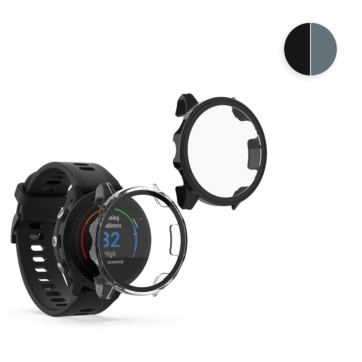 kwmobile 2x Cover kompatibel mit Garmin Forerunner 955 Solar Hülle - Fullbody Fitnesstracker Case Set aus Glas - Schwarz Dunkelgrün Schwarz  [dsg02]