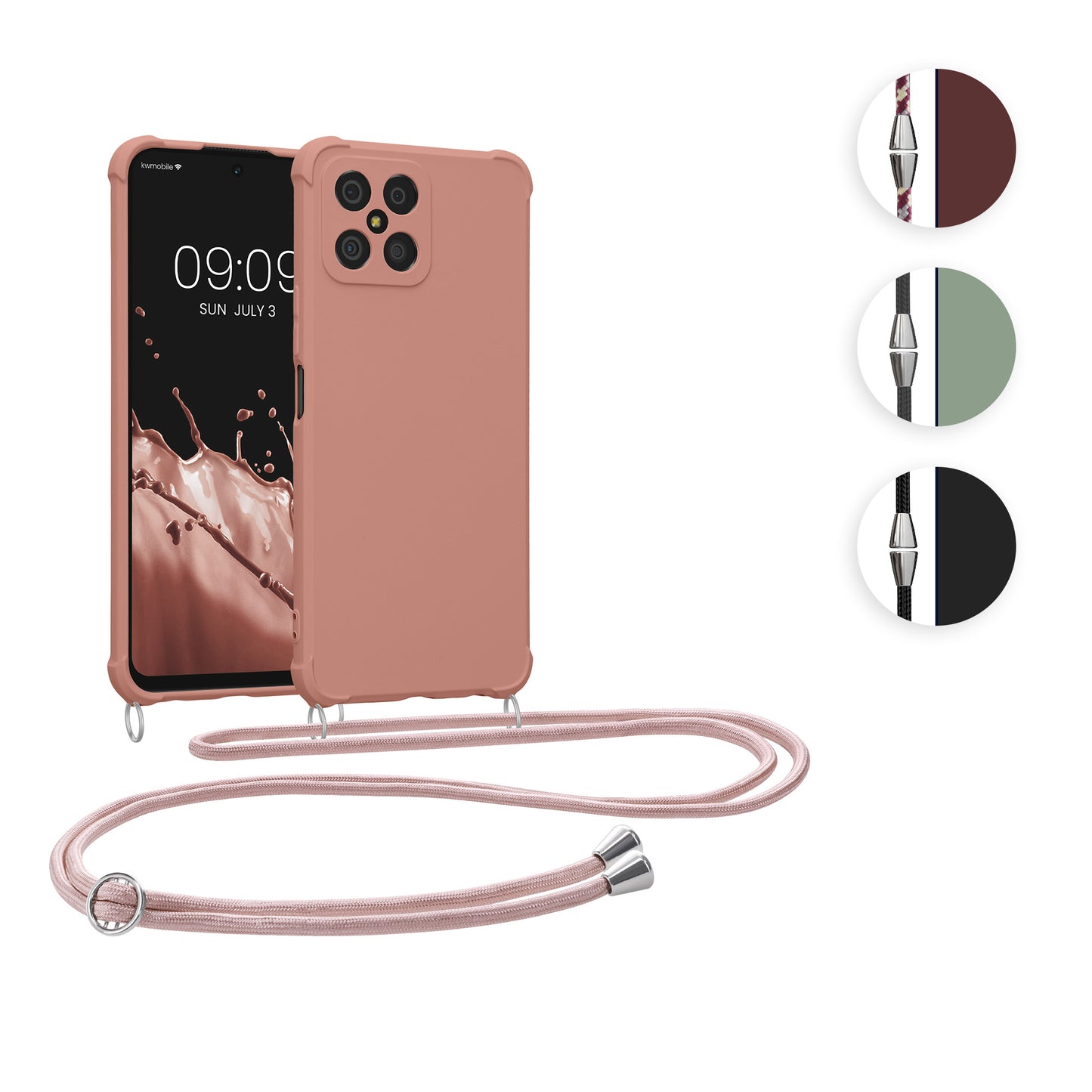 kwmobile Necklace Case kompatibel mit HONOR X8 Hülle - Cover mit Kordel zum Umhängen - Silikon Schutzhülle Perlmutt Perlmutt  