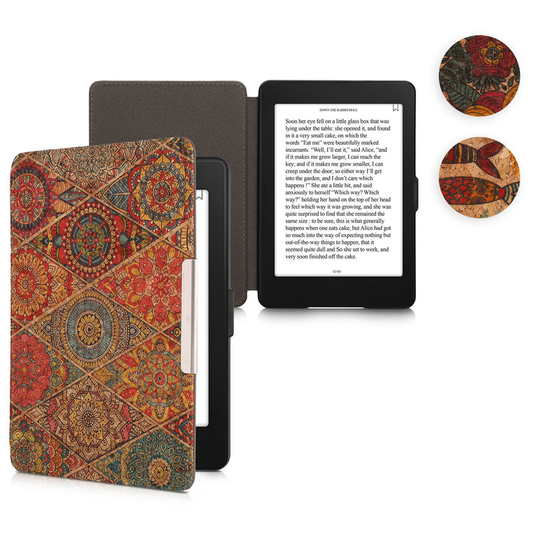 kwmobile Hülle kompatibel mit Amazon Kindle Paperwhite - Kork eReader Schutzhülle Cover Case (für Modelle bis 2017) - Mandalakacheln Pink Rot Blau Pink  [dsg01]