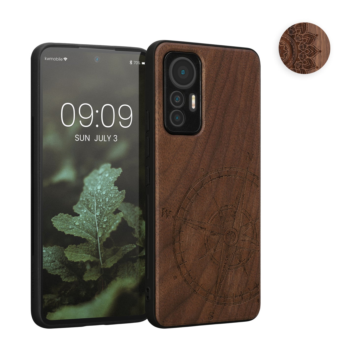 kwmobile Hülle kompatibel mit Xiaomi 12 Lite 5G Hülle - Holz Case - Handy Cover - TPU Handyhülle in Dunkelbraun Aufgehende Sonne Dunkelbraun  [dsg02]