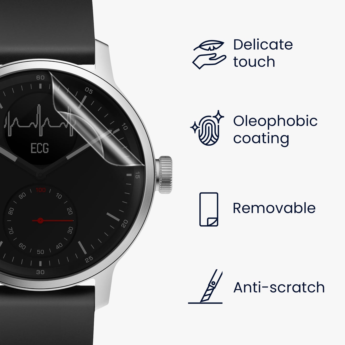 kwmobile Screen Protector compatible with Withings Scanwatch 42mm - Protective Film for Fitness Tracker Display Protection