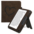 kwmobile Flip Hülle kompatibel mit Tolino Vision 6 - Cover Handschlaufe - Herz Brush Dunkelbraun Dunkelbraun  [dsg02]