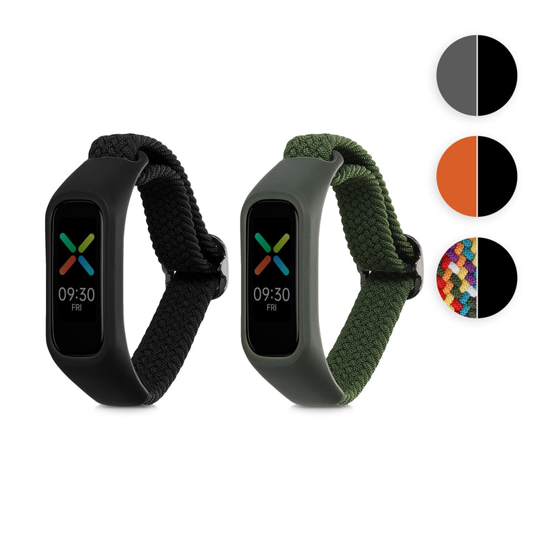 kwmobile 2x Uhrenarmband für Oppo Band Sport Armband - Fitnesstracker Band Set aus Nylon - Ersatzarmband Smartwatch - Dunkelgrün Grau Dunkelgrün  [dsg06]