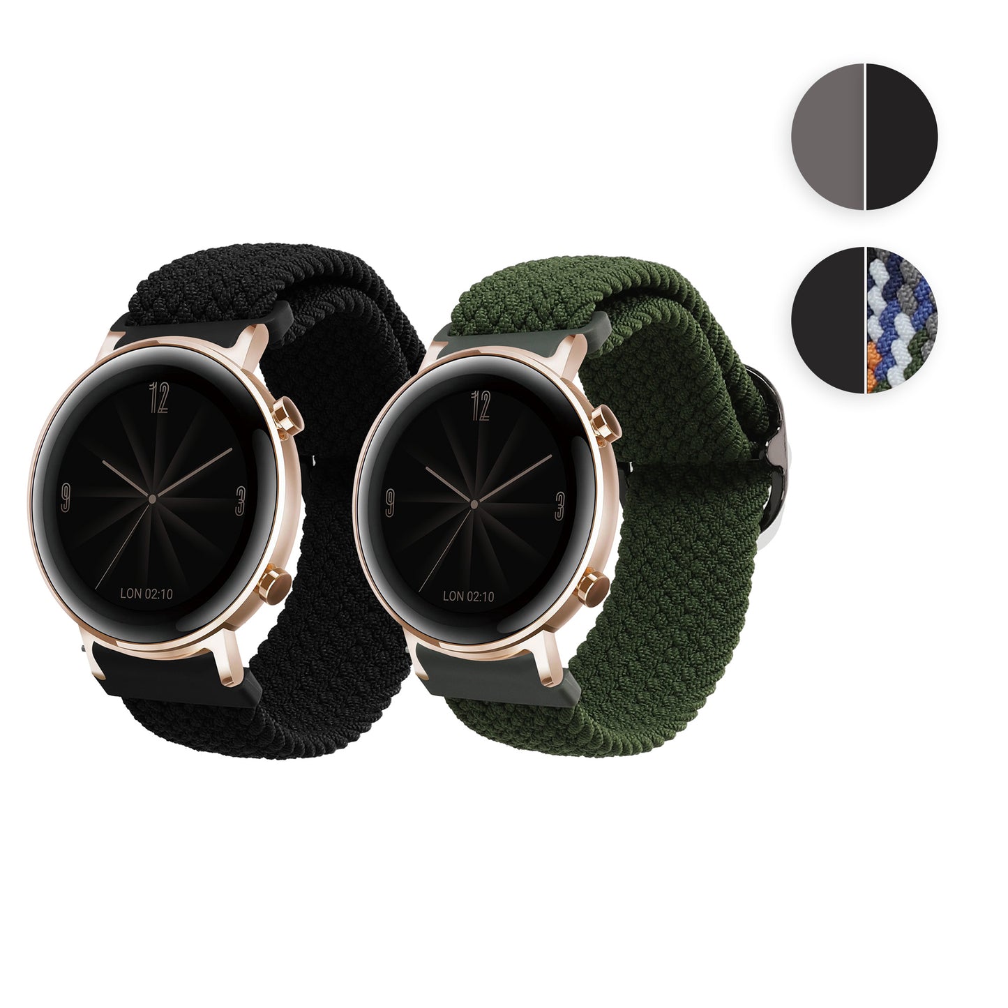 kwmobile Armband kompatibel mit Huawei Watch GT3 (42mm) / Watch GT2 (42mm) / Watch 2 - Nylon Fitnesstracker Sportarmband Band in Schwarz Grün - Innenmaße von 19 - 20 cm Schwarz  [dsg01]