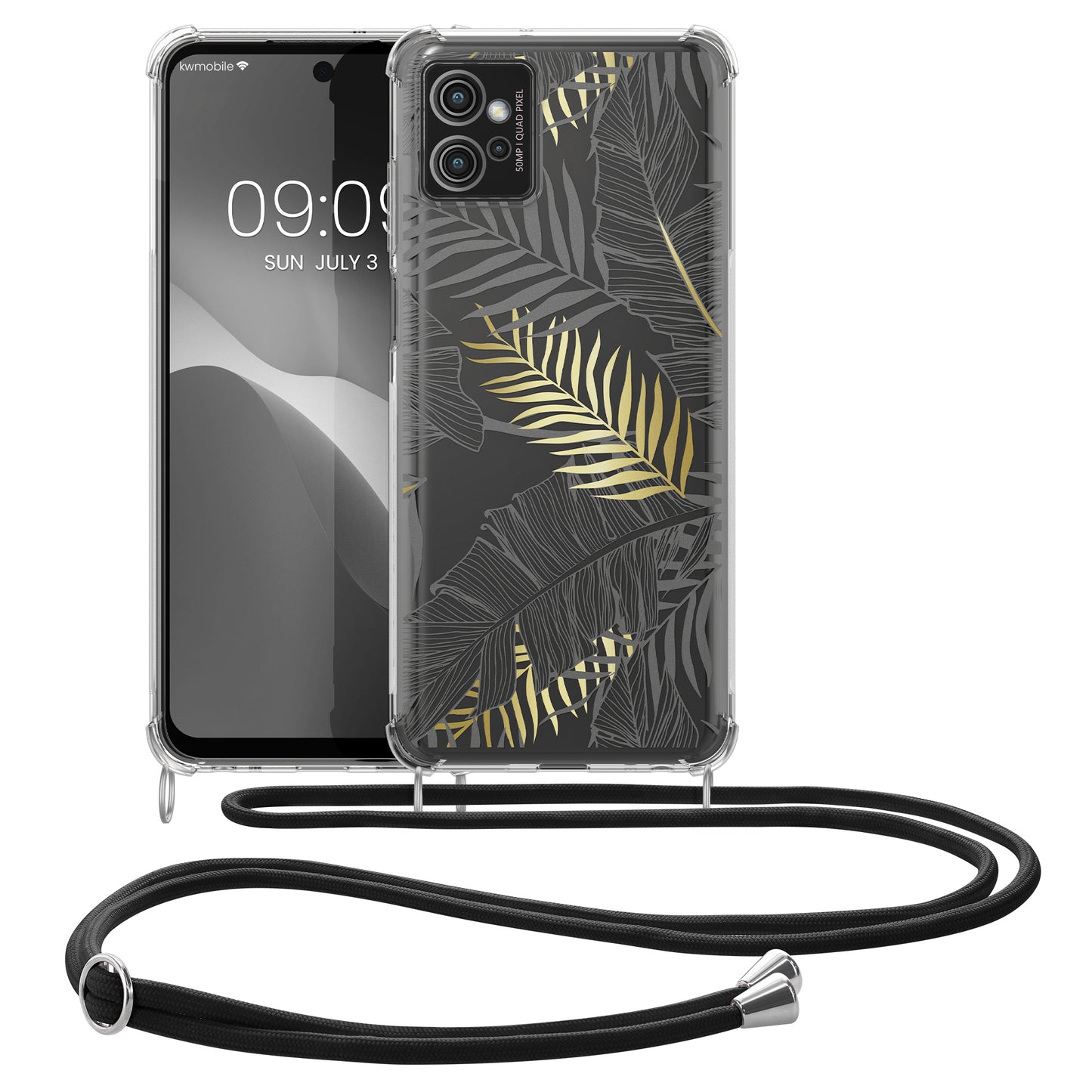 kwmobile Necklace Case compatible with Motorola Moto G32 Silicone Cover with Lanyard Transparent Jungle