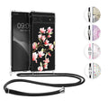 kwmobile Necklace Case kompatibel mit Google Pixel 6a Hülle - Silikon Cover mit Handykette - Rosa Grün Transparent Zarte Wildblumen Rosa  [dsg06]