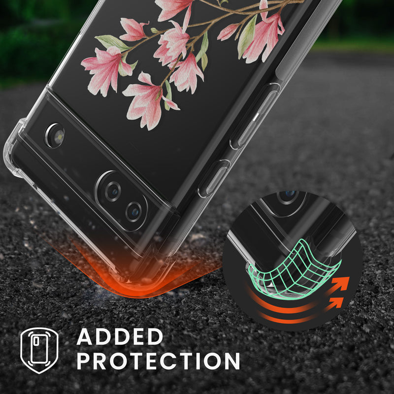 kwmobile Necklace Case compatible with Google Pixel 6a Silicone Cover with Phone Chain Cherry Blossom Petals