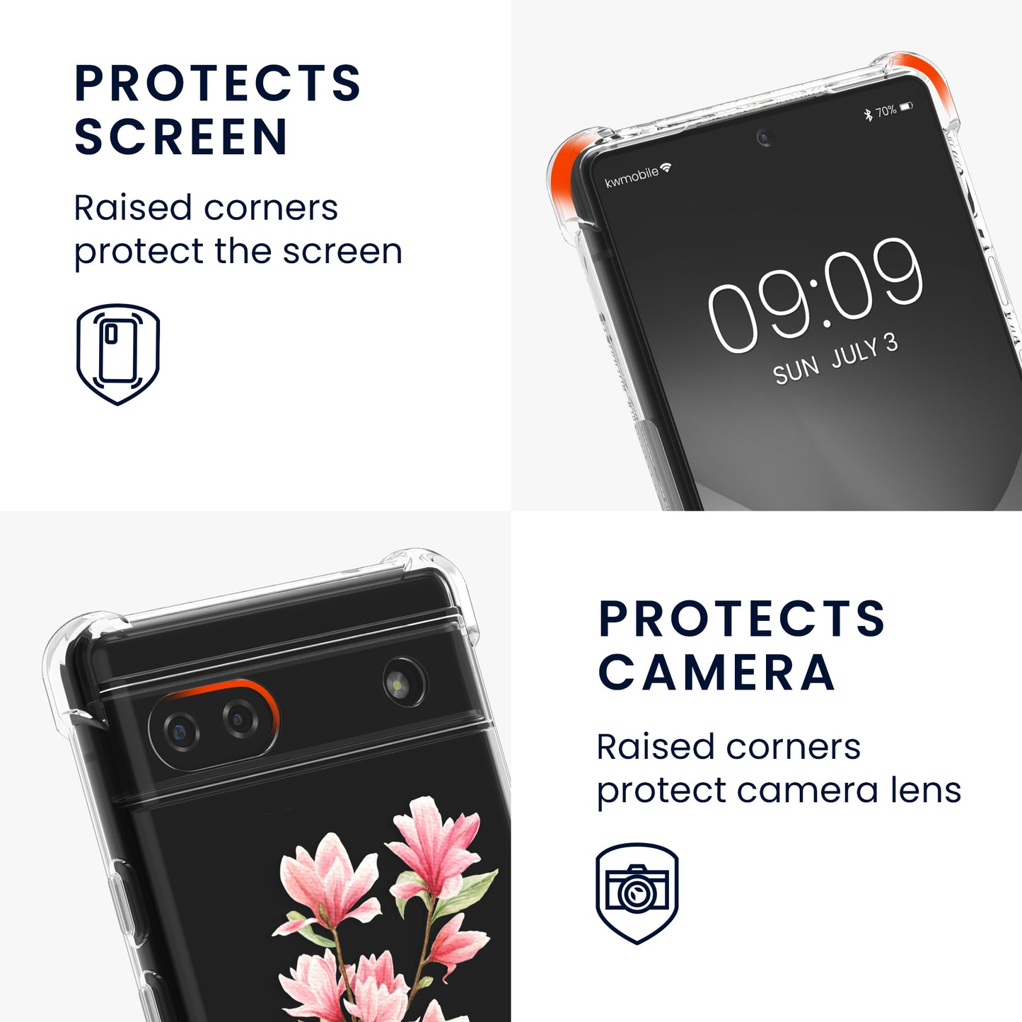 kwmobile Necklace Case compatible with Google Pixel 6a Silicone Cover with Phone Chain Cherry Blossom Petals