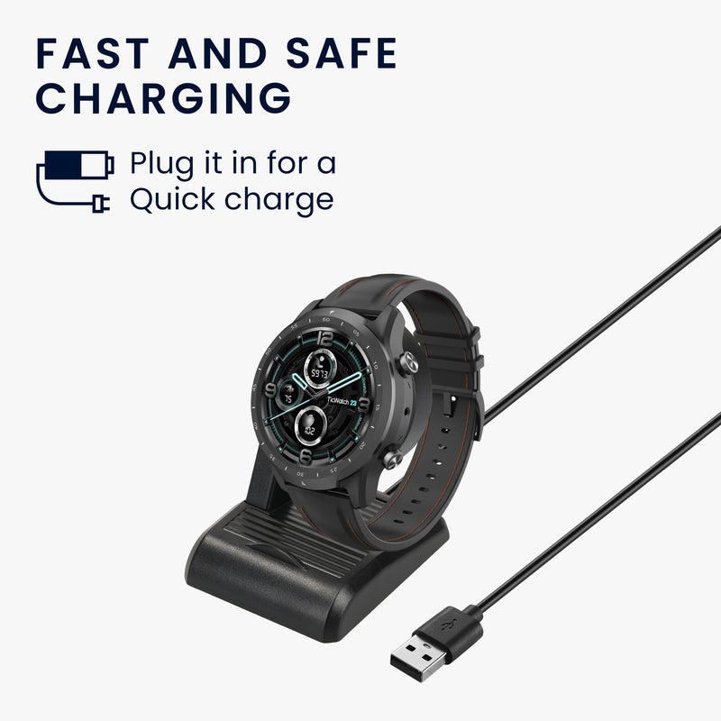 kwmobile USB Charger compatible with Ticwatch Pro 5 / Pro 3 / Pro 3 Lite / E3 - USB Cable Charger Stand - Smart Watch Charging Station - Docking Station - Charging Cable with Stand Function
