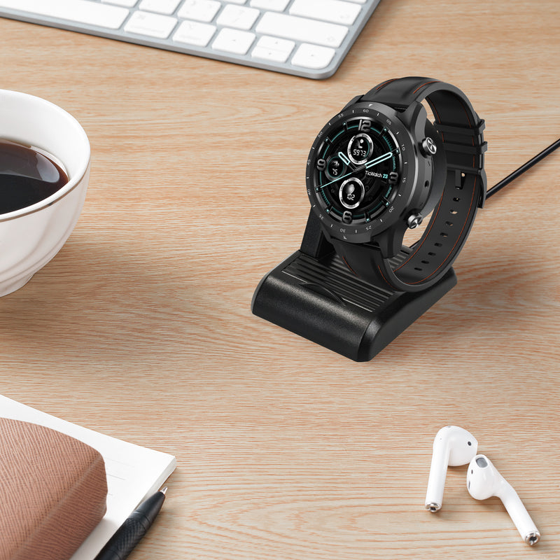 kwmobile USB Charger compatible with Ticwatch Pro 5 / Pro 3 / Pro 3 Lite / E3 - USB Cable Charger Stand - Smart Watch Charging Station - Docking Station - Charging Cable with Stand Function
