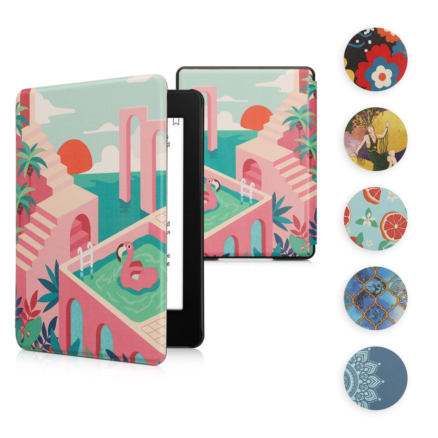kwmobile Klapphülle kompatibel mit Amazon Kindle Paperwhite 11. Generation 2021 Hülle - Flipcase für Kindle Paperwhite Hülle mit Magnetverschluss - Hasen und Blumen Weiß  [dsg40]