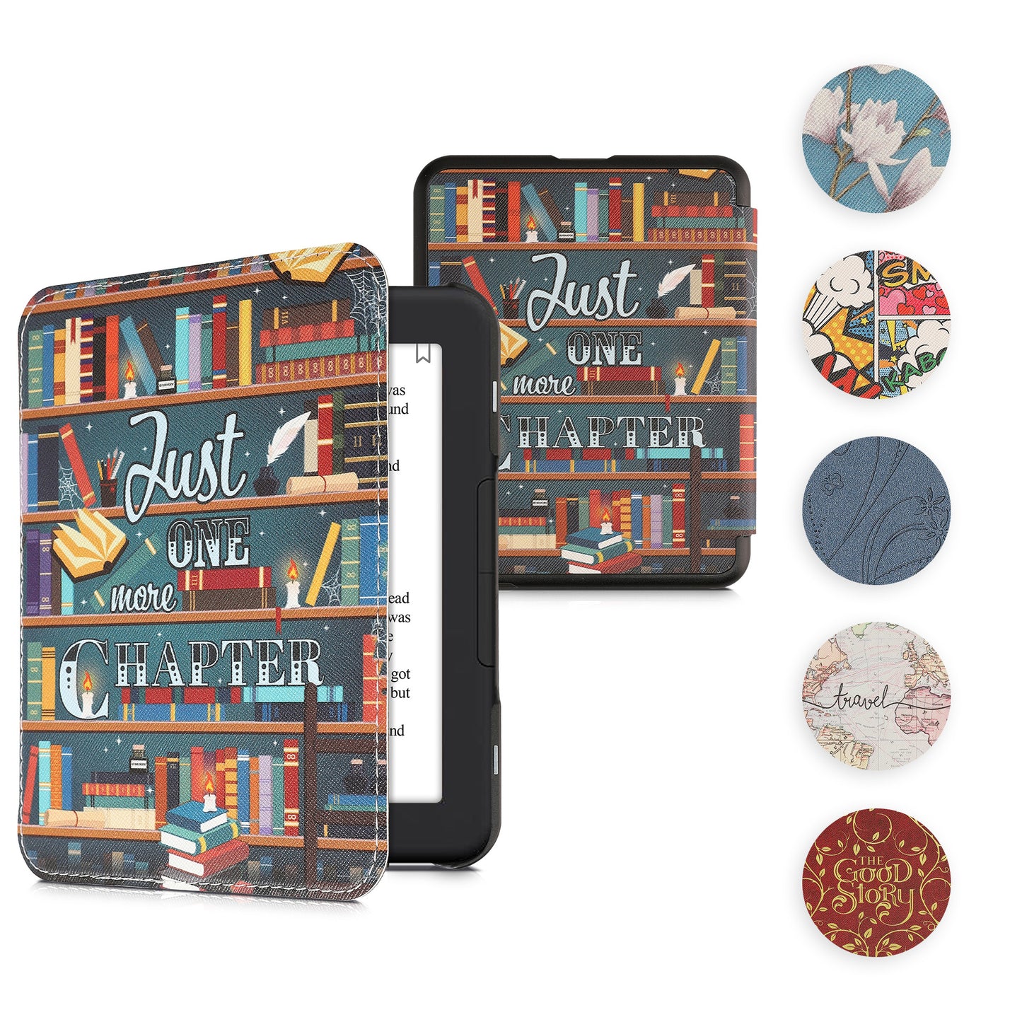 kwmobile Klapphülle kompatibel mit Barnes & Noble NOOK Glowlight 4 / 4e Hülle - eReader Case - Galaxie Baum Wiese Blau Grau Schwarz Blau  [dsg07]