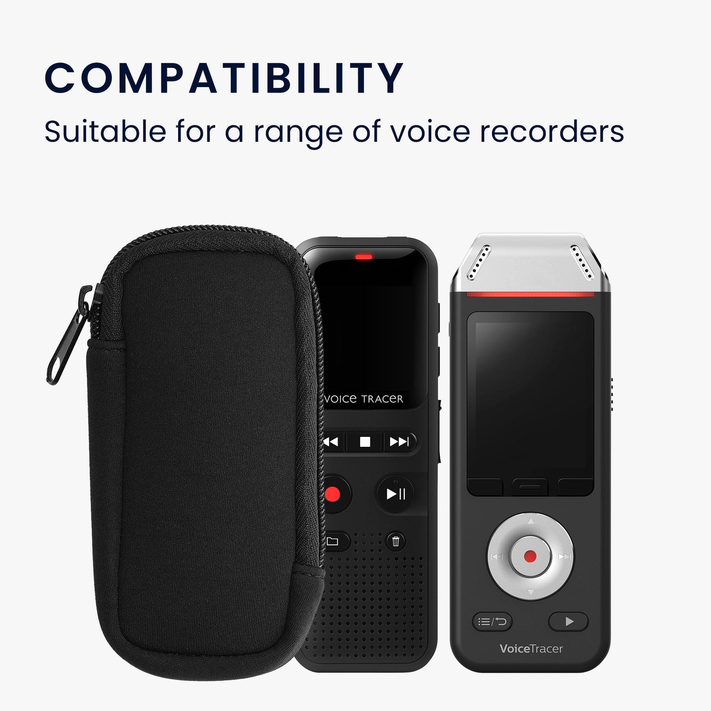 kwmobile Case Compatible with Universal Voice Recorder Dictaphone - Zipper Cover - Inner Dimensions 11.5 x 4.5 cm