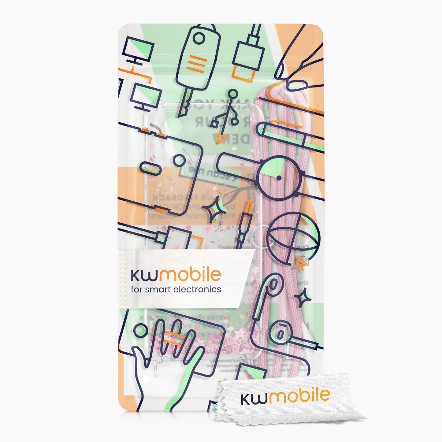 kwmobile Necklace Case compatible with Vivo Y72 5G / Y52 5G Cover Silicone Case with Lanyard Transparent Cherry Blossom Petals
