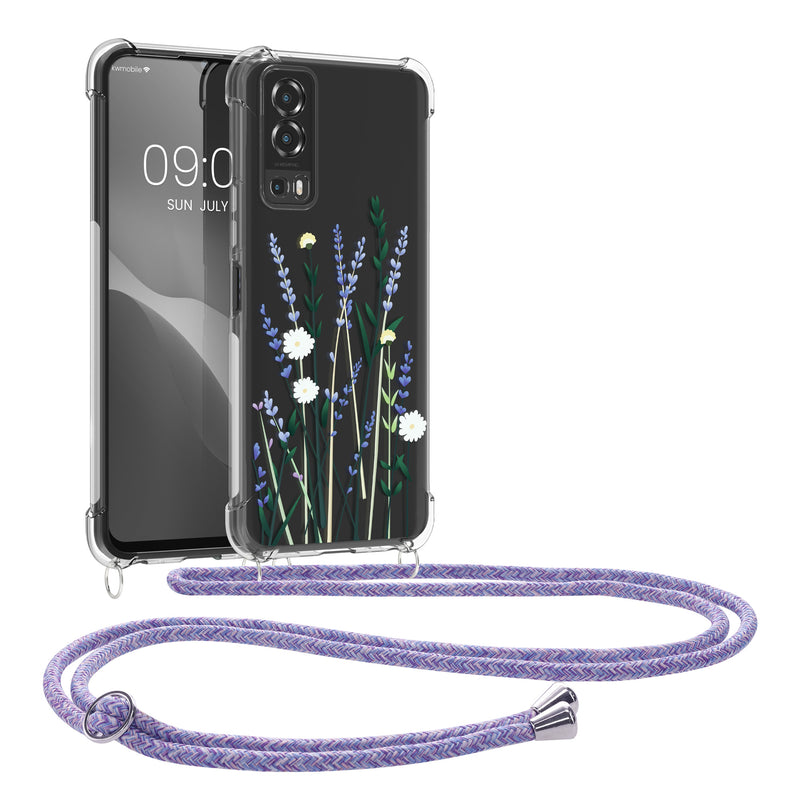 kwmobile Necklace Case compatible with Vivo Y72 5G / Y52 5G Cover Silicone Case with Lanyard Transparent Cherry Blossom Petals