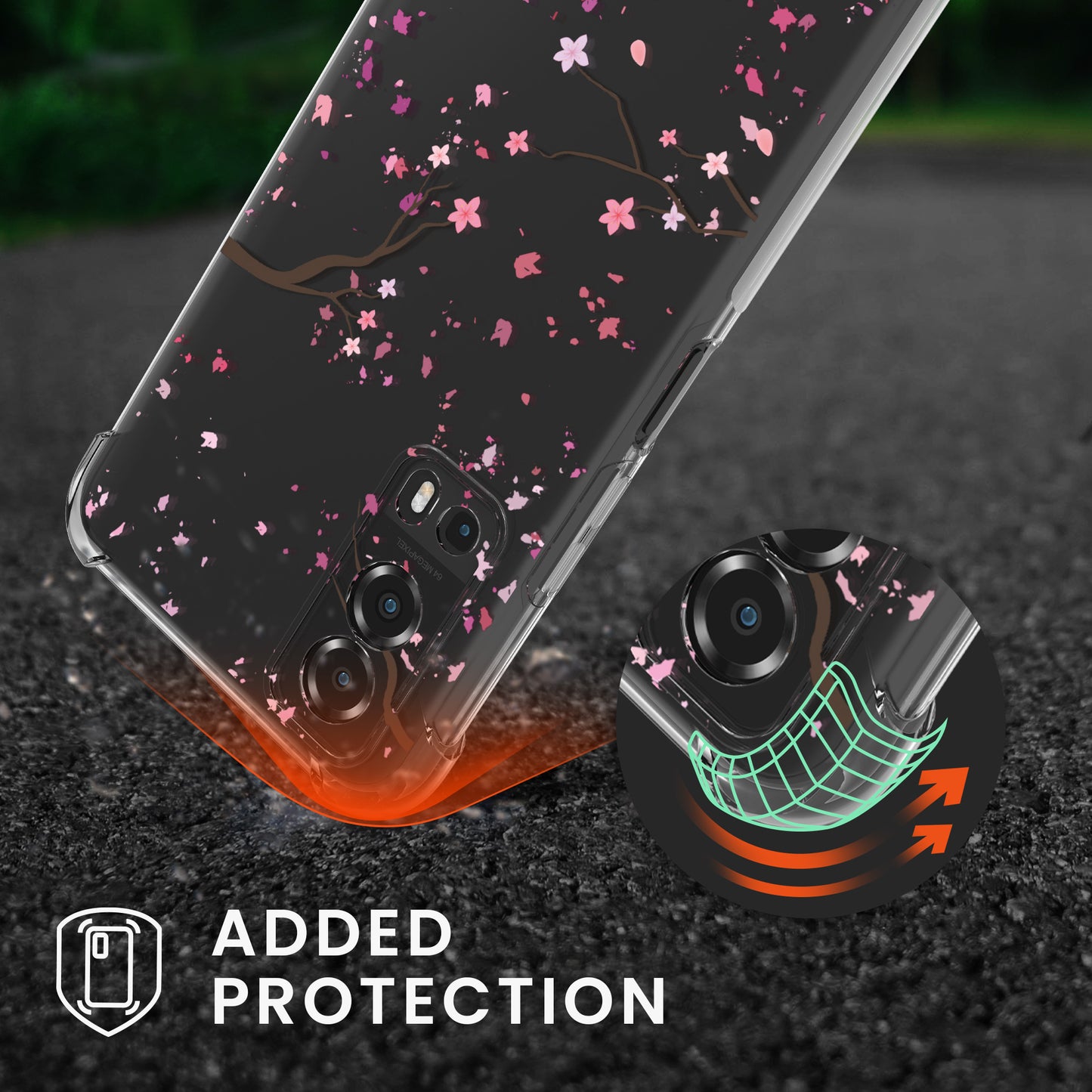 kwmobile Necklace Case compatible with Vivo Y72 5G / Y52 5G Cover Silicone Case with Lanyard Transparent Cherry Blossom Petals