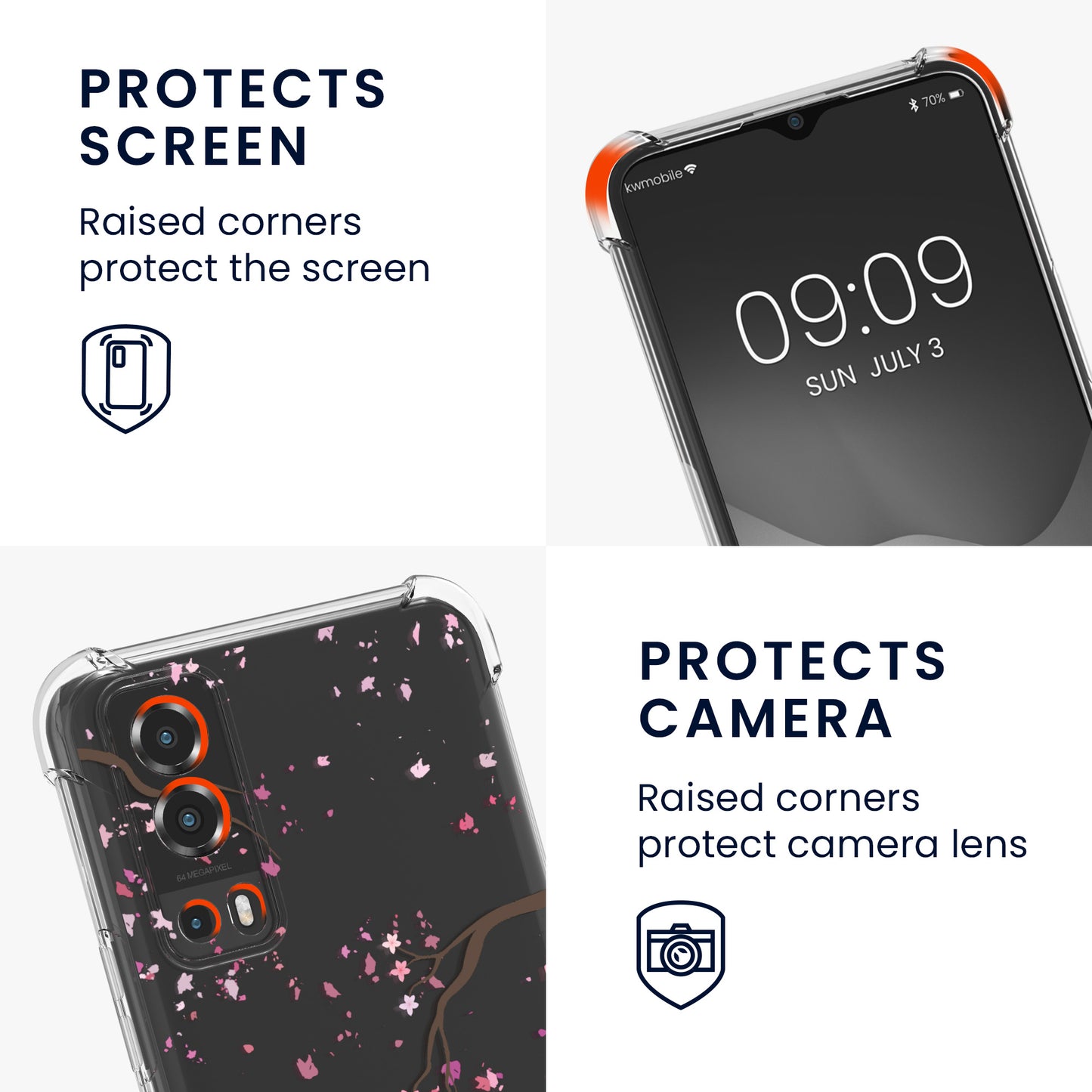 kwmobile Necklace Case compatible with Vivo Y72 5G / Y52 5G Cover Silicone Case with Lanyard Transparent Cherry Blossom Petals