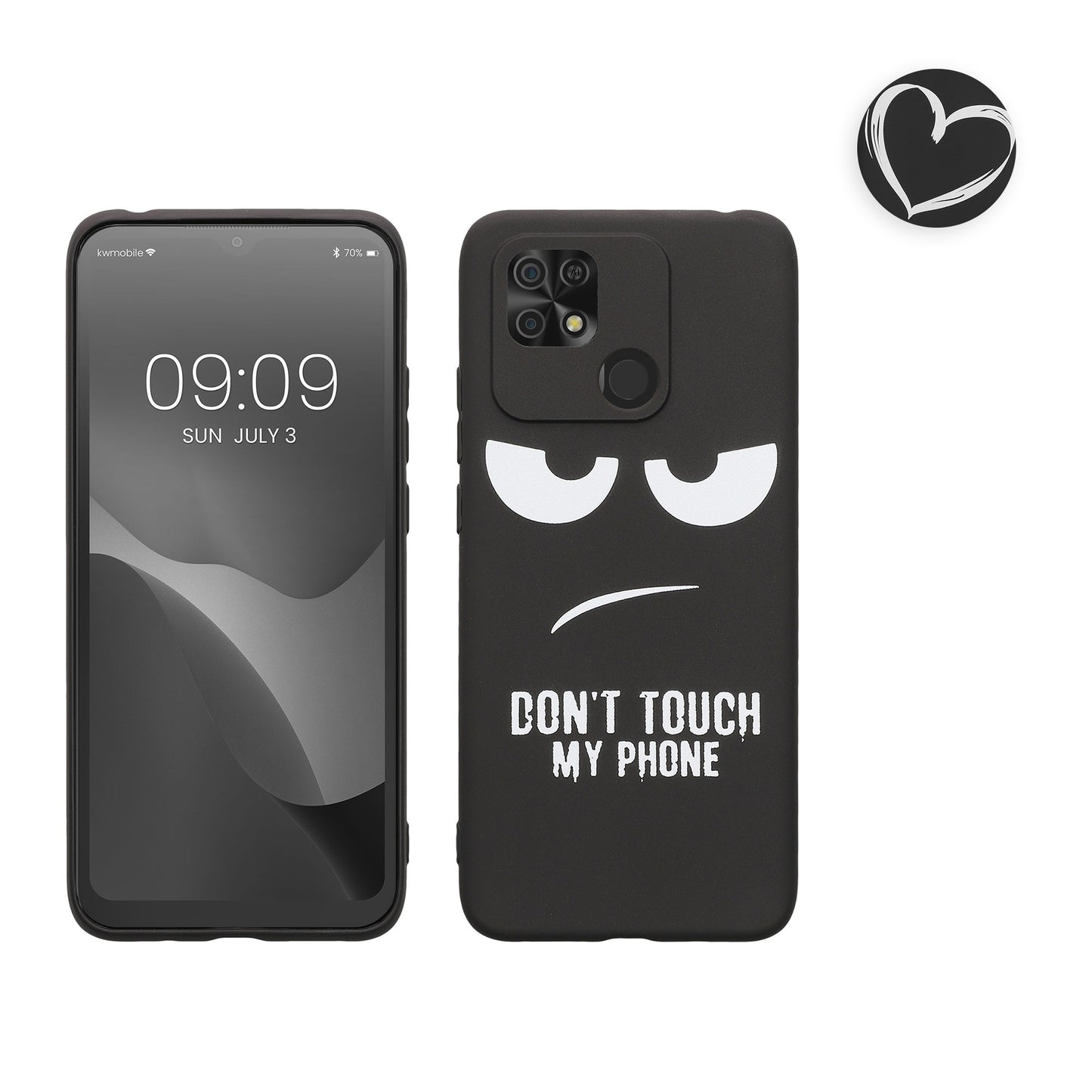 kwmobile Hülle kompatibel mit Xiaomi Redmi 10C - Handyhülle Silikon Case - Herz Brush Weiß Schwarz Weiß  [dsg02]
