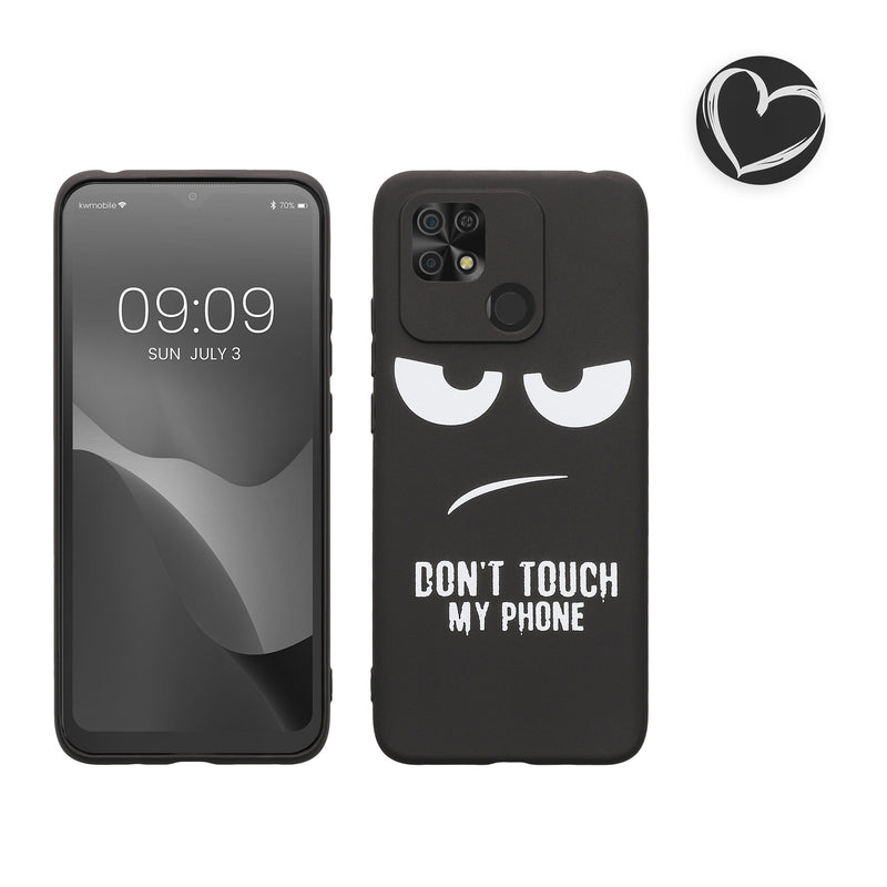 kwmobile Hülle kompatibel mit Xiaomi Redmi 10C - Handyhülle Silikon Case - Herz Brush Weiß Schwarz Weiß  [dsg02]