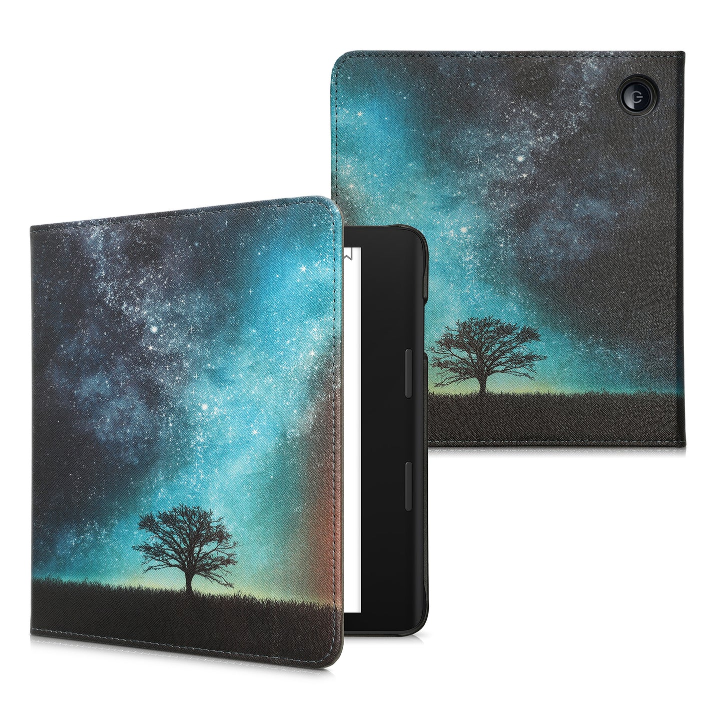 kwmobile Klapphülle kompatibel mit Tolino Epos 3 Hülle - Flipcase für den eReader mit Handschlaufe - Lesende Frau Schwarz Beige Schwarz  [dsg03]