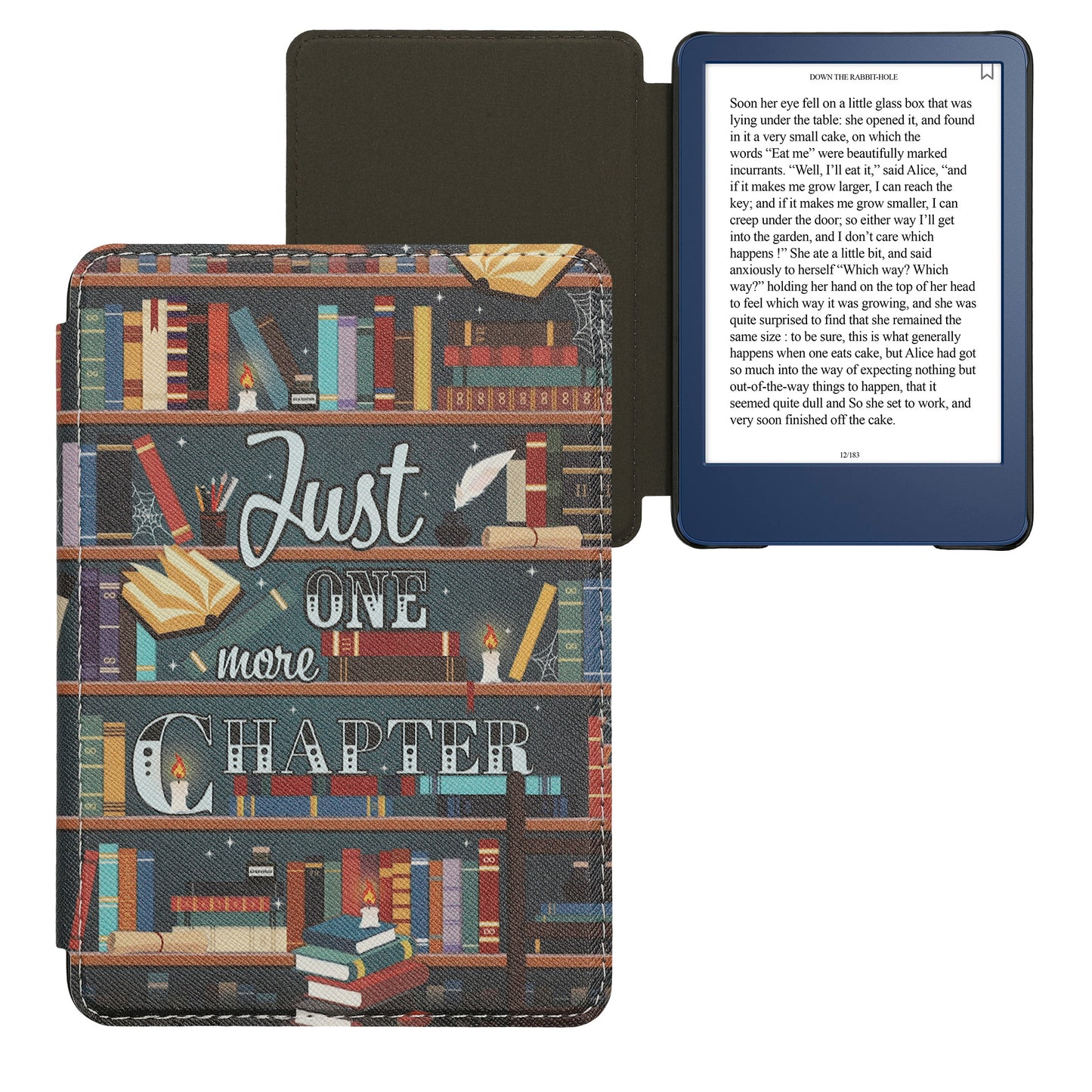 kwmobile Cover for Amazon Kindle (2022/2024) Case - eReader Flip Case with Auto Sleep Function - Library Motto