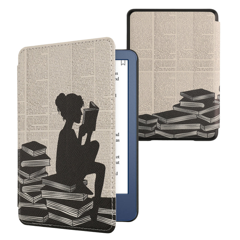 kwmobile Cover for Amazon Kindle (2022/2024) Case - eReader Flip Case with Auto Sleep Function - Library Motto