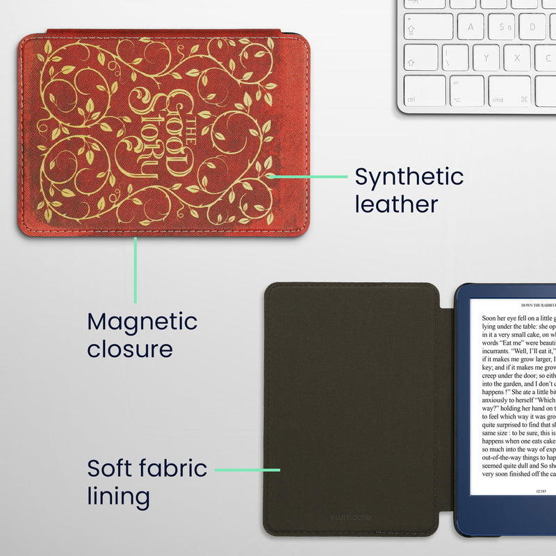 kwmobile Cover for Amazon Kindle (2022/2024) Case - eReader Flip Case with Auto Sleep Function - Library Motto