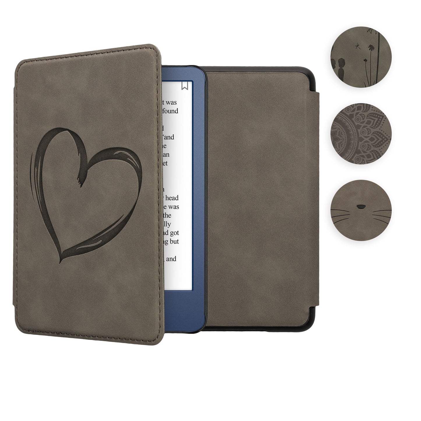 kwmobile Hülle kompatibel mit Amazon Kindle (2022/2024) Hülle - Kunstleder Cover - Pusteblume Love Grau Grau  [dsg02]
