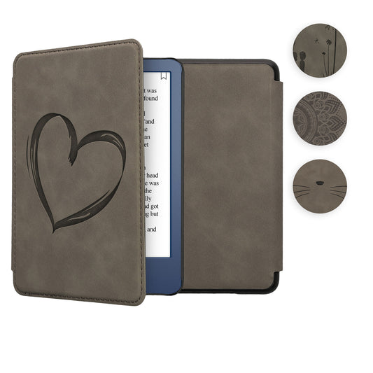 kwmobile Hülle kompatibel mit Amazon Kindle (2022/2024) Hülle - Kunstleder Cover - Pusteblume Love Grau Grau  [dsg02]