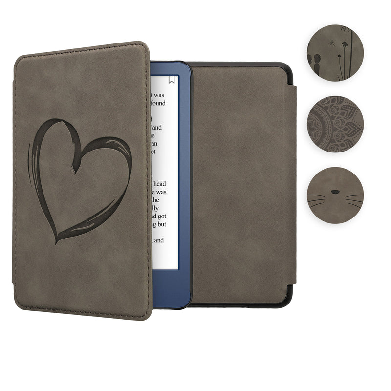 kwmobile Hülle kompatibel mit Amazon Kindle (2022/2024) Hülle - Kunstleder Cover - Pusteblume Love Grau Grau  [dsg02]
