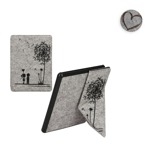 kwmobile Filz Hülle kompatibel mit Amazon Kindle Paperwhite 11. Generation 2021 - Cover eReader Case mit Standfunktion Magnetverschluss - Dunkelbraun Herz Brush Dunkelbraun  [dsg02]