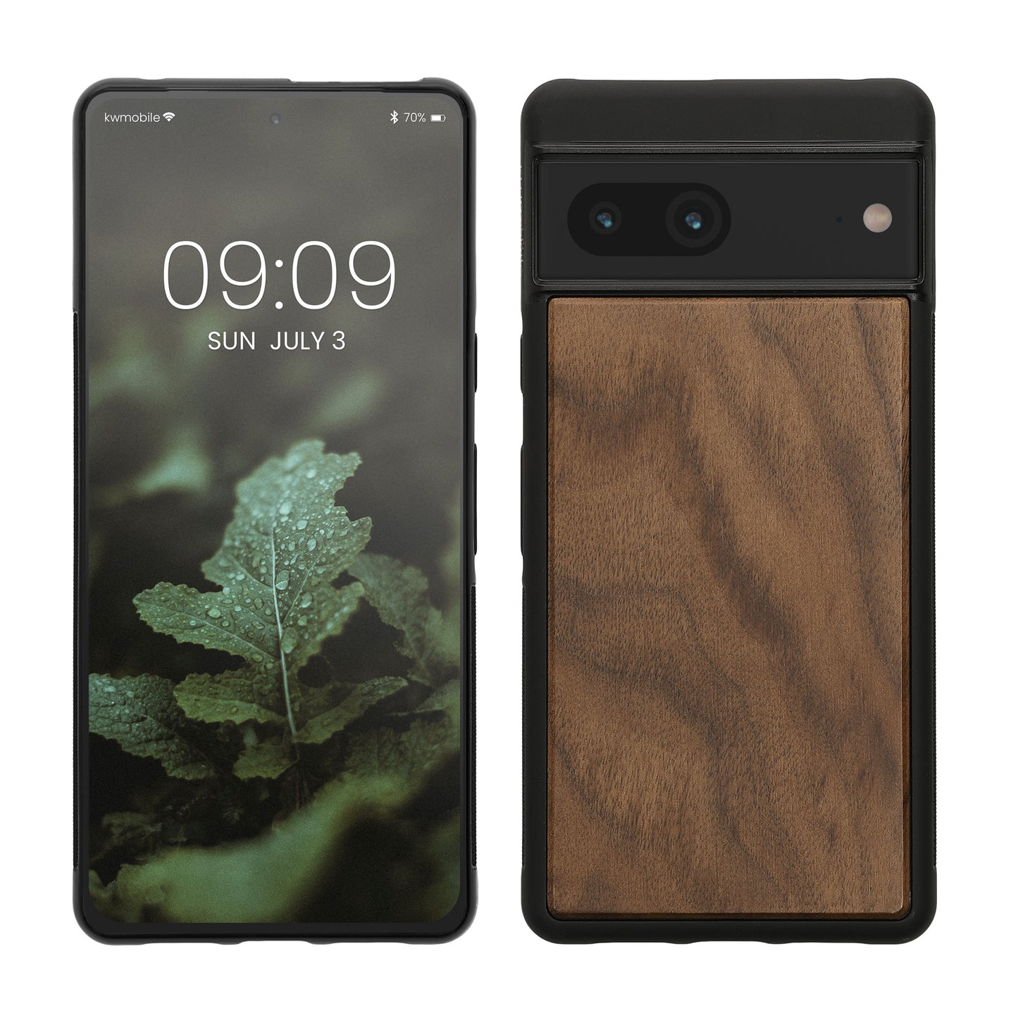 kwmobile Hülle kompatibel mit Google Pixel 7 Hülle - Holz Case - stoßfestes Handy Cover - TPU Handyhülle in Dunkelbraun Walnussholz Dunkelbraun  