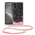kwmobile Necklace Case compatible with Oppo A76 / A96 Silicone Cover with Phone Chain Cherry Blossom Petals