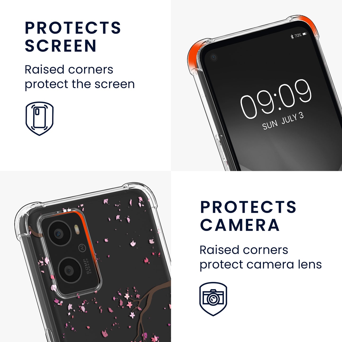 kwmobile Necklace Case compatible with Oppo A76 / A96 Silicone Cover with Phone Chain Cherry Blossom Petals