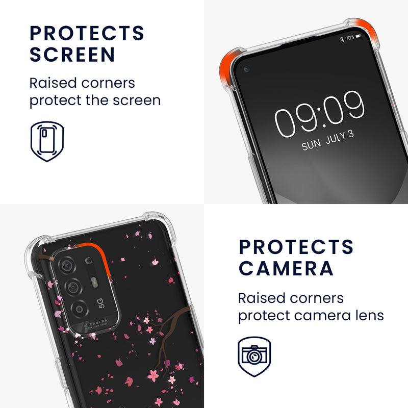 kwmobile Necklace Case compatible with Oppo A94 (5G) Silicone Cover with Phone Chain Cherry Blossom Petals