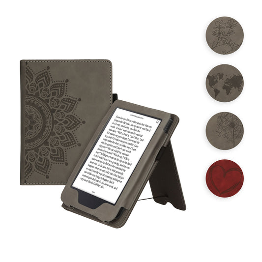 kwmobile Schutzhülle kompatibel mit Kobo Clara 2E / Tolino Shine 4 Flip Hülle - Cover mit Handschlaufe - Herz Brush Dunkelrot Dunkelrot  [dsg03]